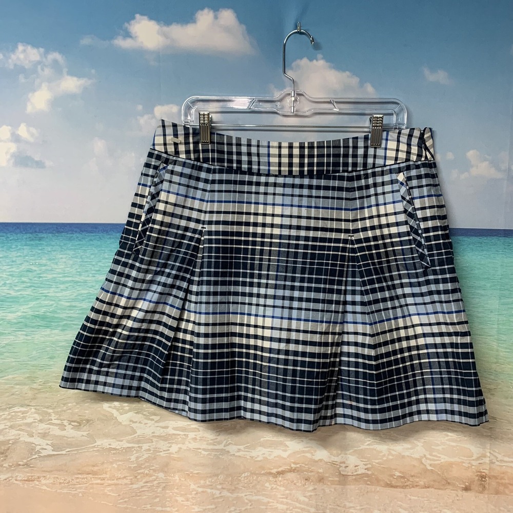 Plaid Pleated Mini Shorts - Navy and White